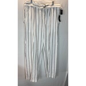 NEW Lauren Ralph Lauren Wide leg Black/ white striped belted Linen pants size 16